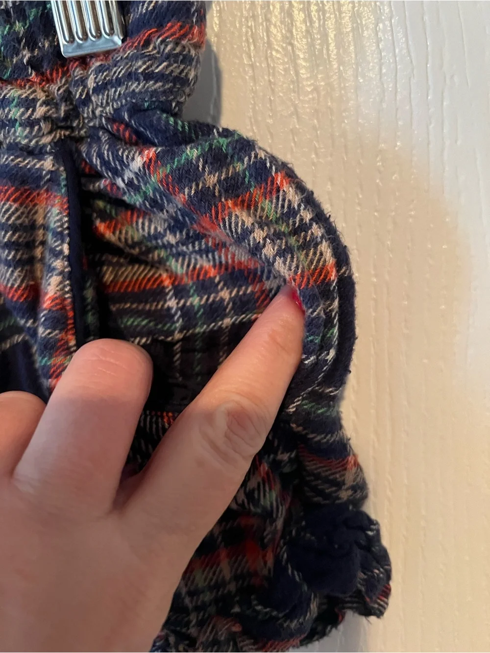 Aerie Navy Blue Plaid Flannel Ruffle Hem Pajama Set Women Sz XS
